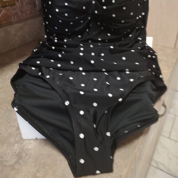 'OCEAN BLUES' 1PC BLACK POLKA DOT SWIMSUIT - Picture 2 of 4